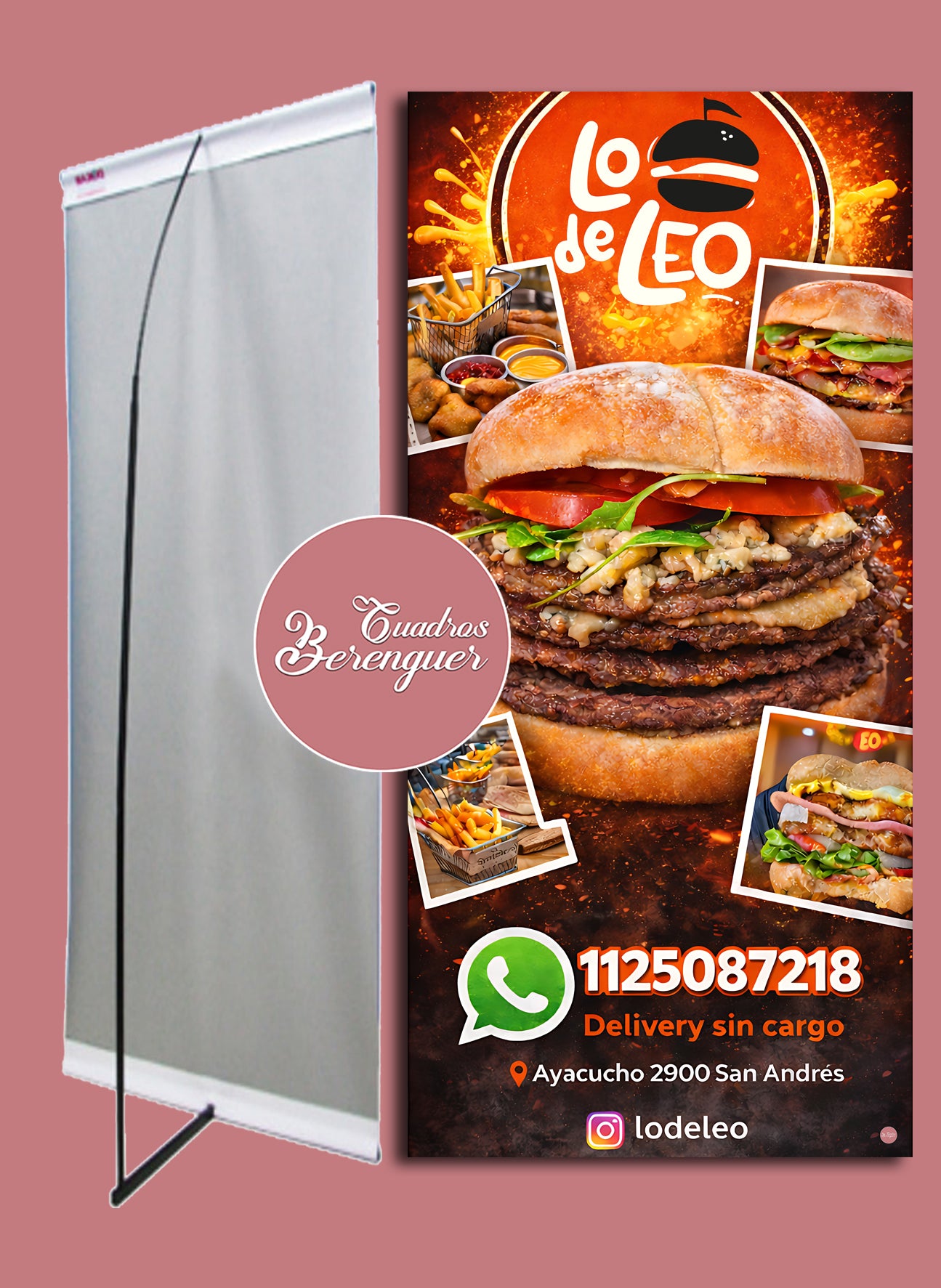 ⭐BANNER COMERCIAL HAMBURGUESAS 90X190 CON ESTRUCTURA⭐