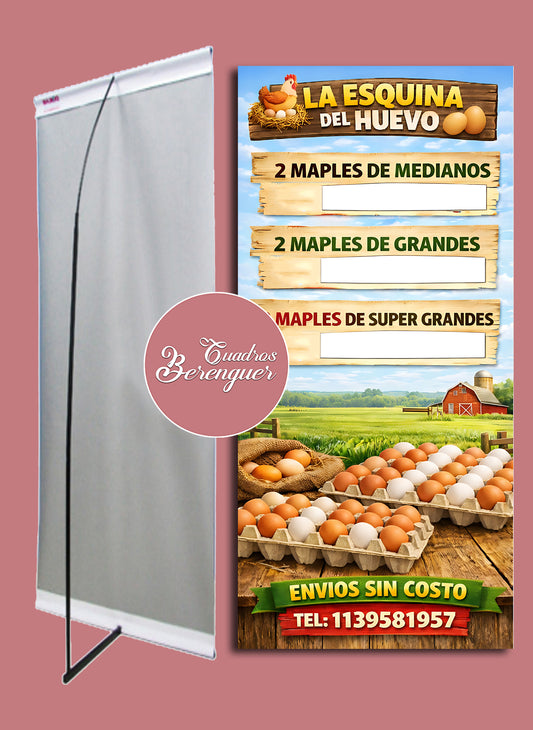⭐BANNER COMERCIAL GRANJA HUEVOS 90X190 CON ESTRUCTURA⭐