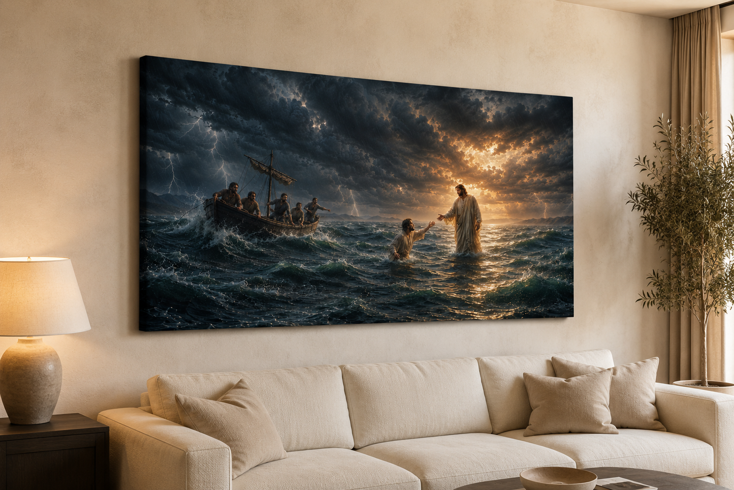 ⭐ Cuadro de Jesús – El Milagro de la Tormenta 🌊