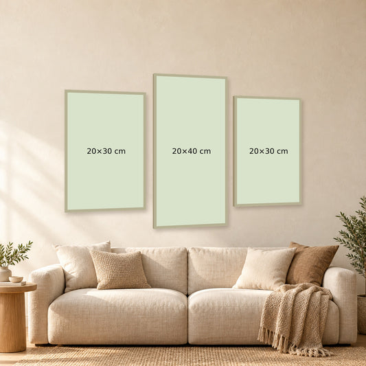 ⭐CUADRO HAMBIENT TRÍPTICO 60X40CM⭐ — mockup del diseño completo en ambiente