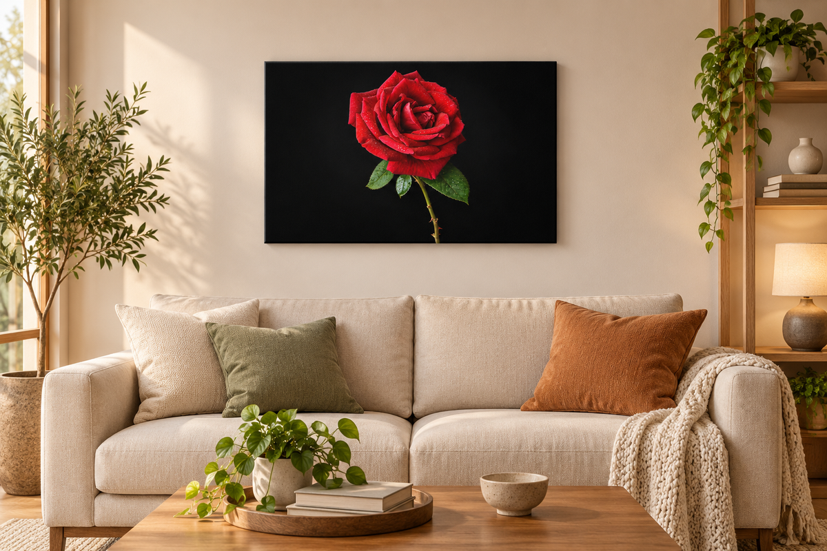 Cuadro Rosa Roja 60x40 ambientado