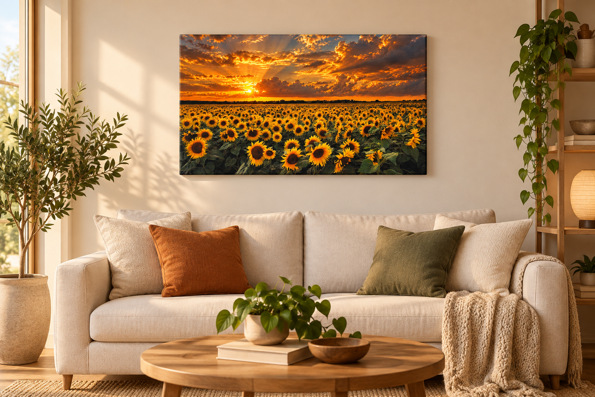 Cuadro Campo de Girasoles 60x40 ambientado
