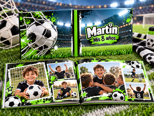 Fotolibro de fútbol con ejemplos de páginas interiores