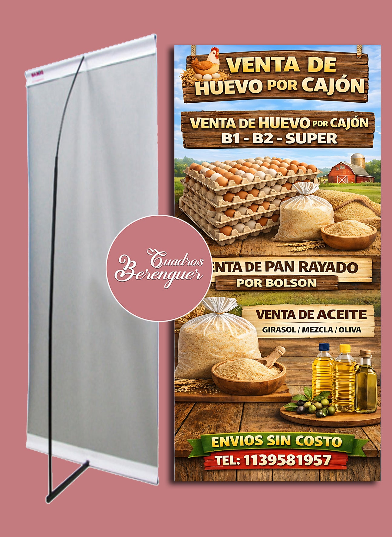 ⭐BANNER COMERCIAL GRANJA HUEVOS 90X190 CON ESTRUCTURA⭐