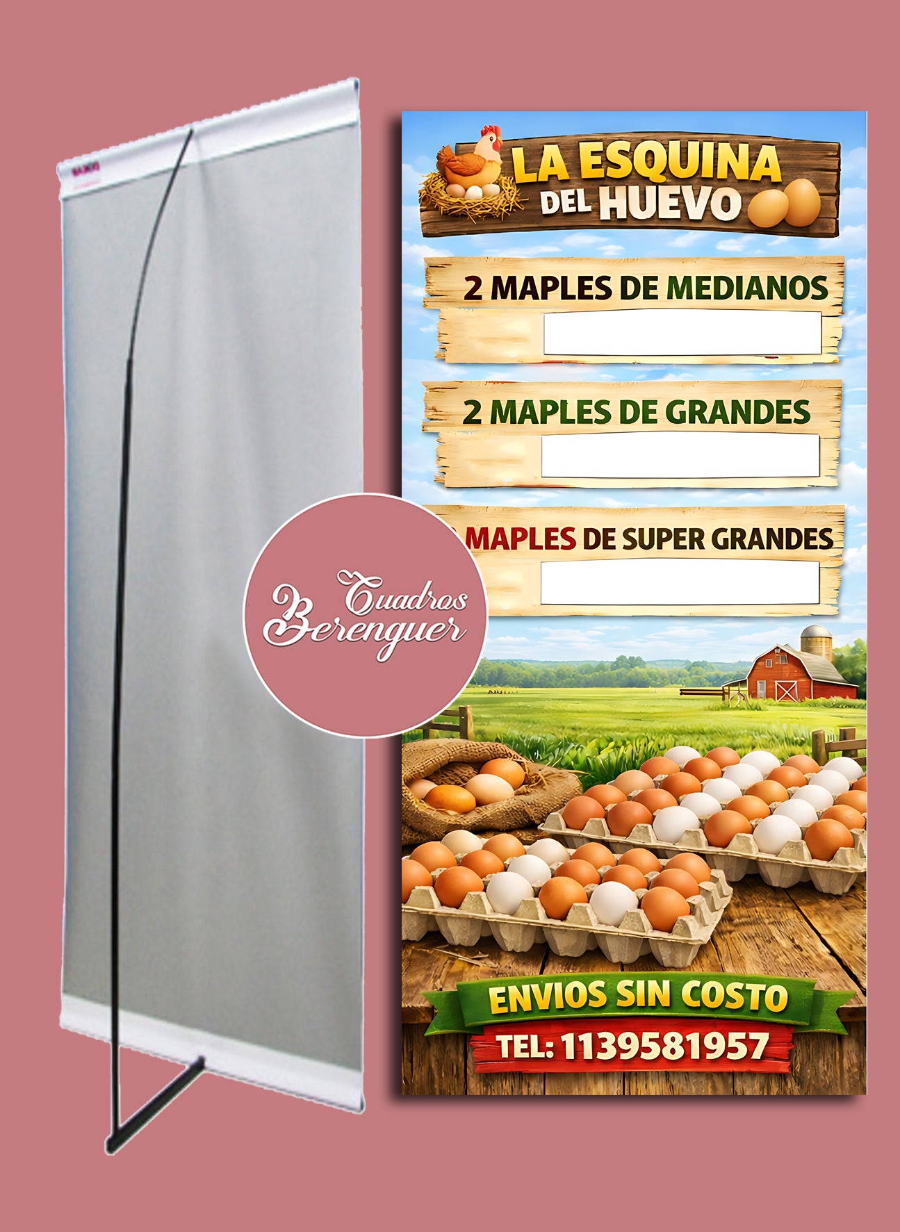 ⭐BANNER COMERCIAL GRANJA HUEVOS 90X190 CON ESTRUCTURA⭐