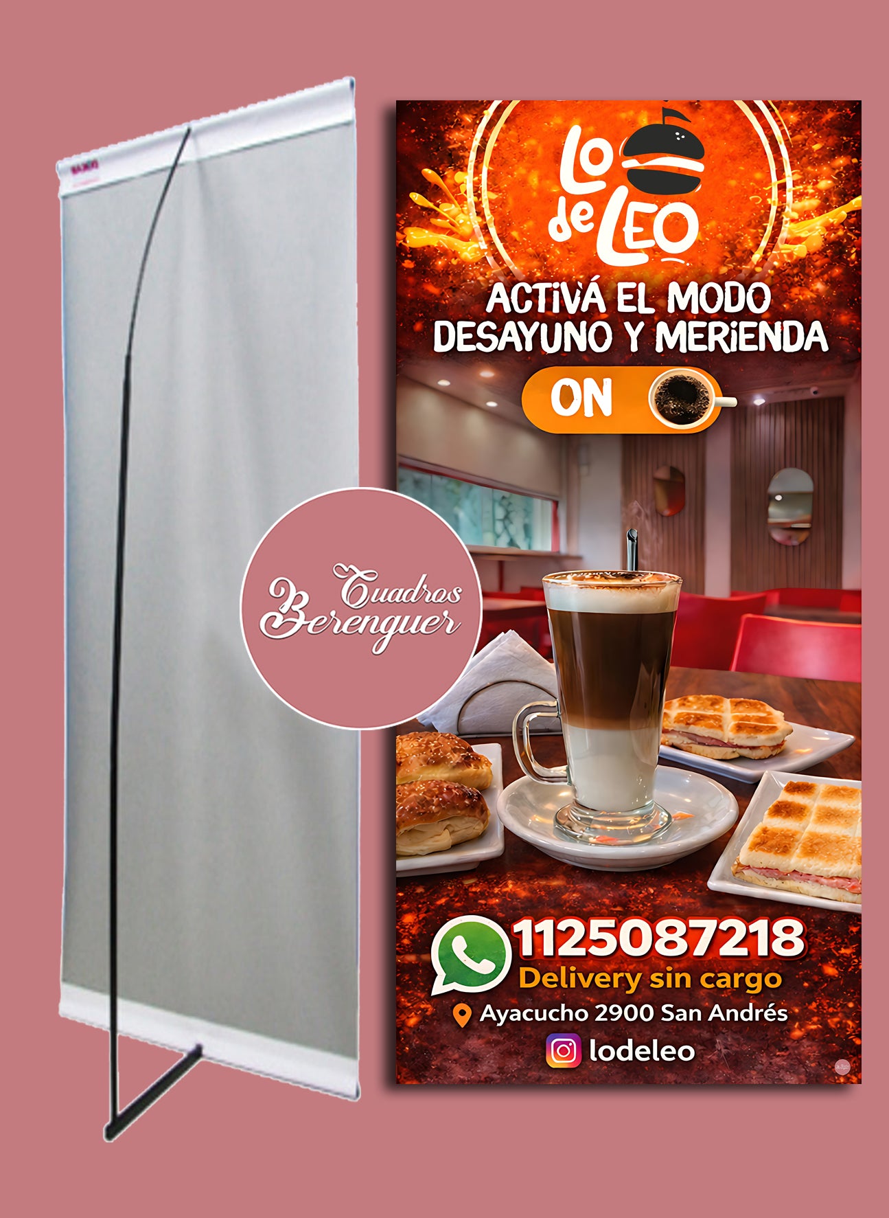 ⭐BANNER COMERCIAL DESAYUNO Y MERIENDA 90X190 CON ESTRUCTURA⭐