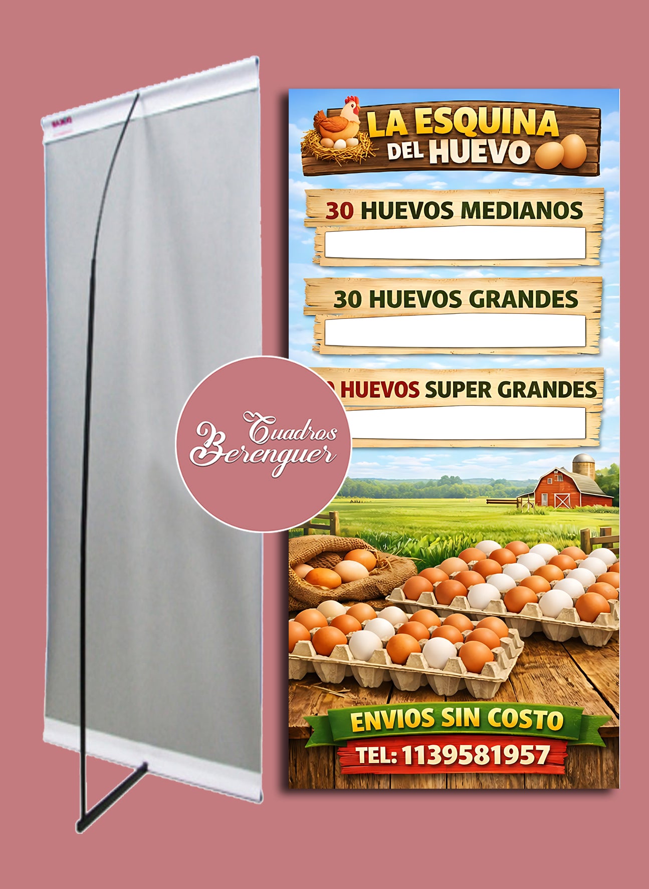 ⭐BANNER COMERCIAL GRANJA HUEVOS 90X190 CON ESTRUCTURA⭐