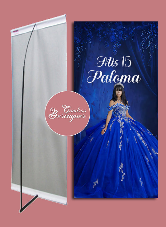 ⭐BANNER PERSONALIZADO XV AÑOS TEMATICA PRINCESA AZUL 90X190⭐