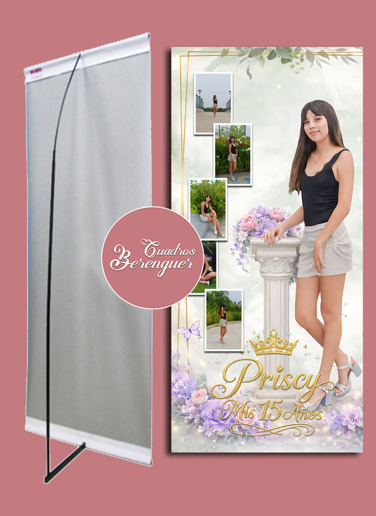 ⭐BANNER PERSONALIZADO XV AÑOS MARIPOSAS Y FLORES FONDO VERDE 90X190⭐