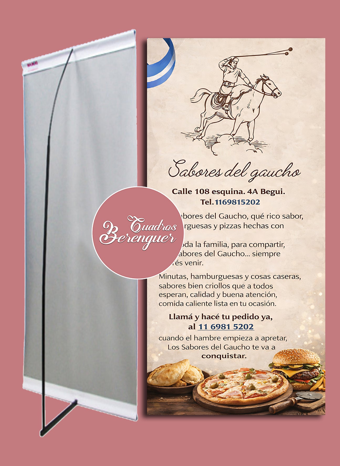 ⭐BANNER COMERCIAL RESTAURANTE DE CAMPO 90X190 CON ESTRUCTURA⭐
