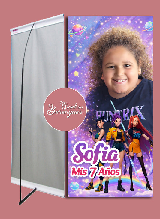 ⭐BANNER PERSONALIZADO INFANTIL GUERRERAS K-POP 90x190⭐