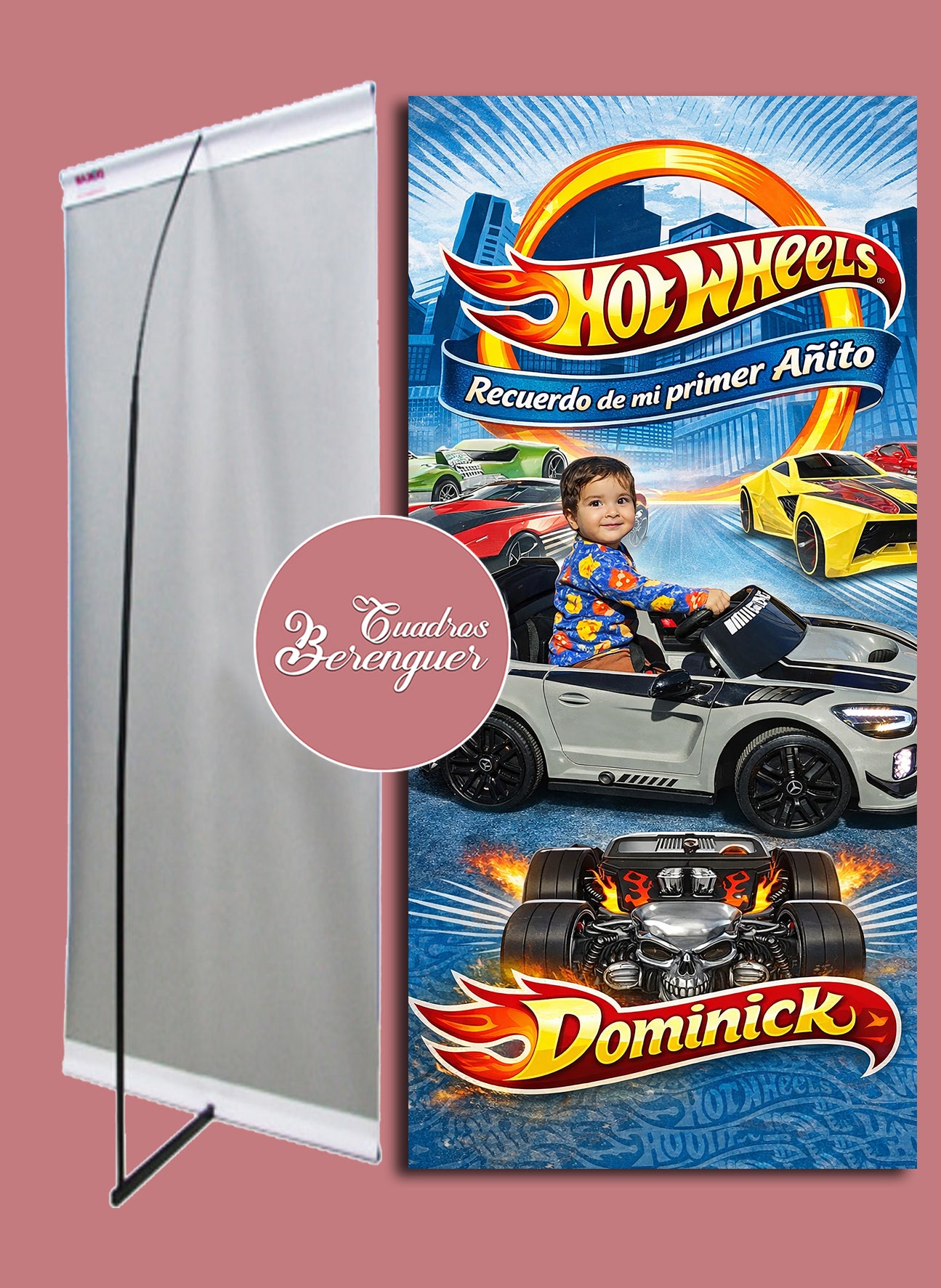 ⭐BANNER PERSONALIZADO INFANTIL HOT WEELS 90x190⭐