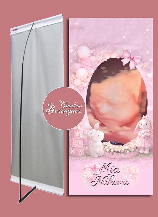 ⭐BANNER PERSONALIZADO BABY SHOWER CONEJITO ROSA 90X190⭐
