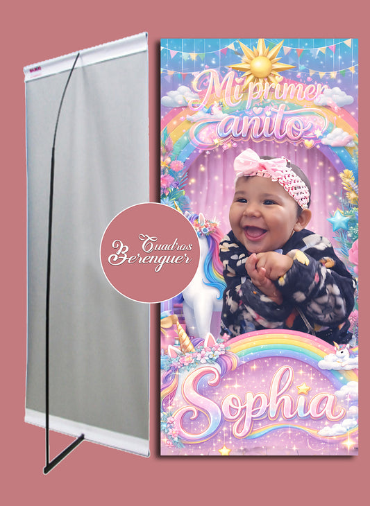 ⭐ BANNER PERSONALIZADO INFANTIL UNICORNIO 90x190 ⭐