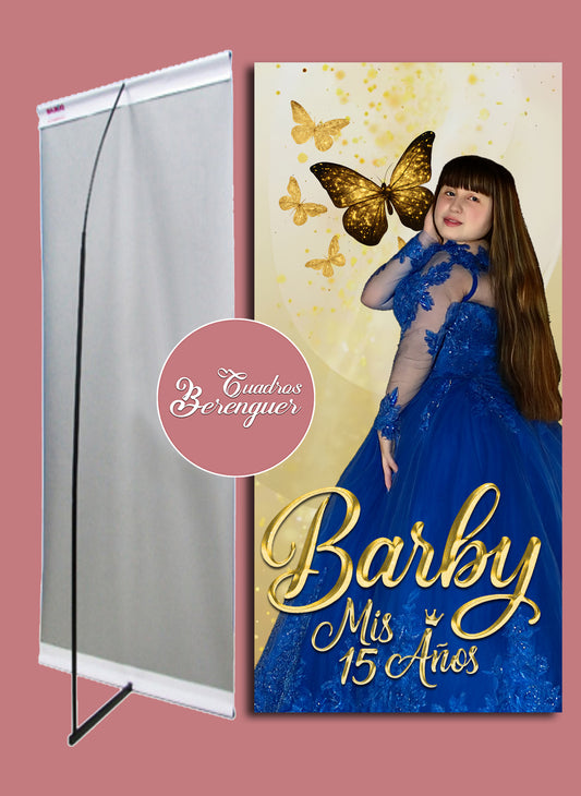 ⭐BANNER PERSONALIZADO XV AÑOS TEMATICA MARIPOSAS 90X190⭐