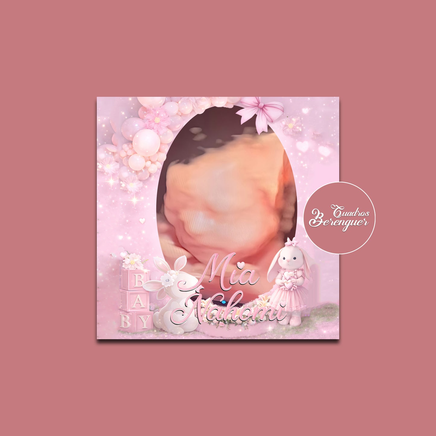 ⭐PACK SOUVENIR PERSONALIZADO BABY SHOWER CONEJITO ROSA 10x10⭐