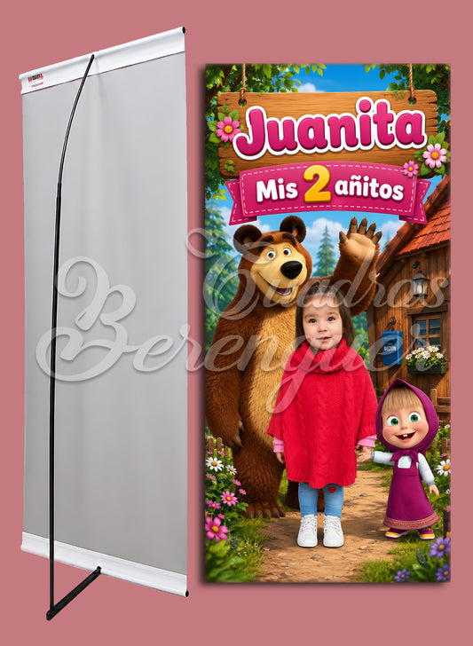 ⭐BANNER PERSONALIZADO INFANTIL MALLA Y EL OSO 02 90x190⭐
