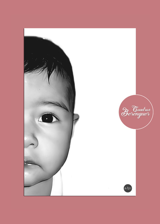 ⭐CUADRO RETRATO 1/2 ROSTRO PRIMER PLANO B&N 60X40cm⭐