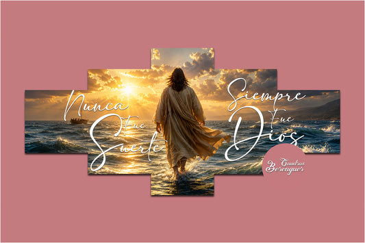 Cuadro Políptico Jesús caminando en el Agua 150x70cm - Nunca fue Suerte, Siempre fue Dios