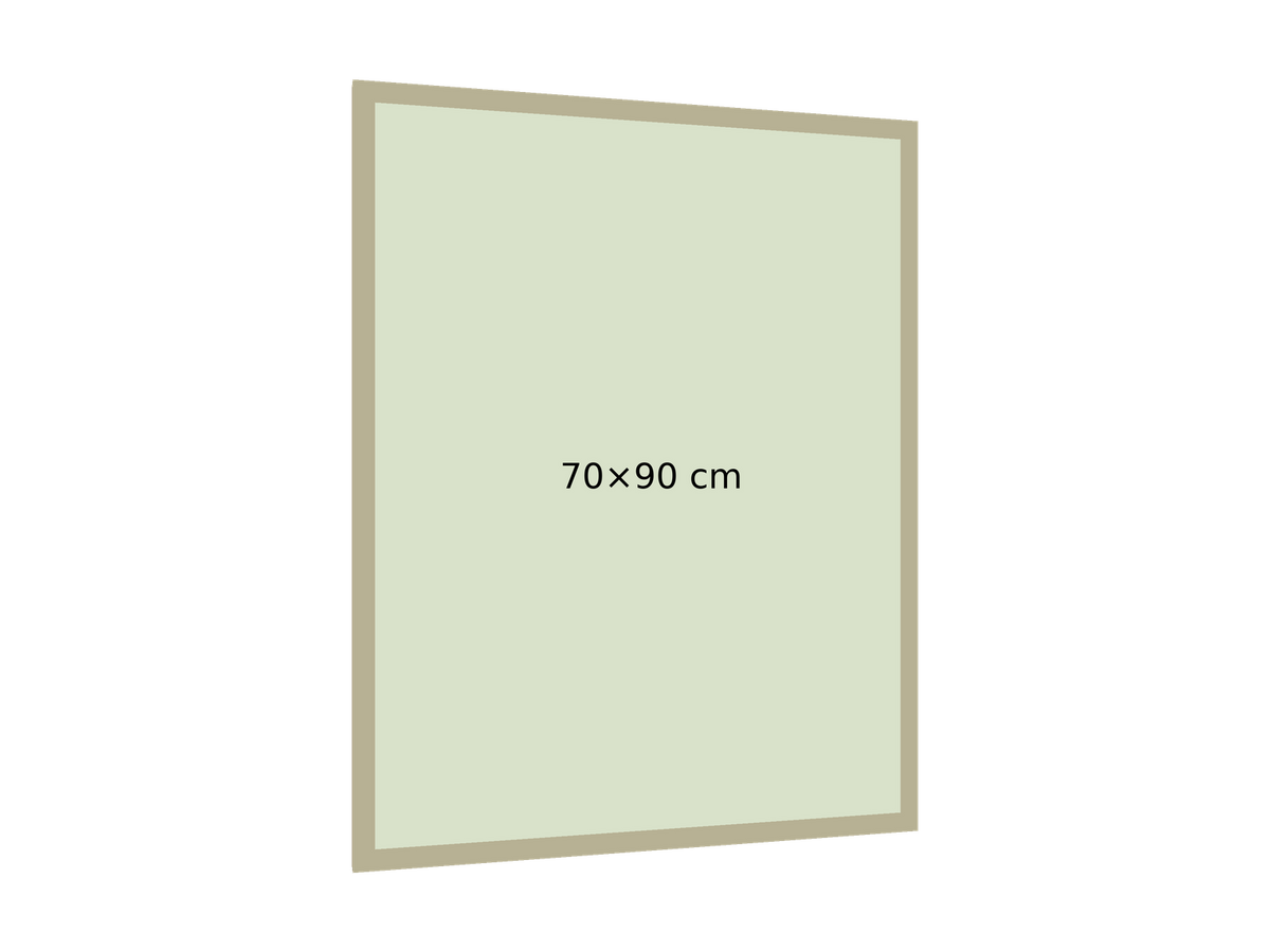 Bastidor vertical 70×90 cm, perspectiva izquierda 15°, fondo transparente