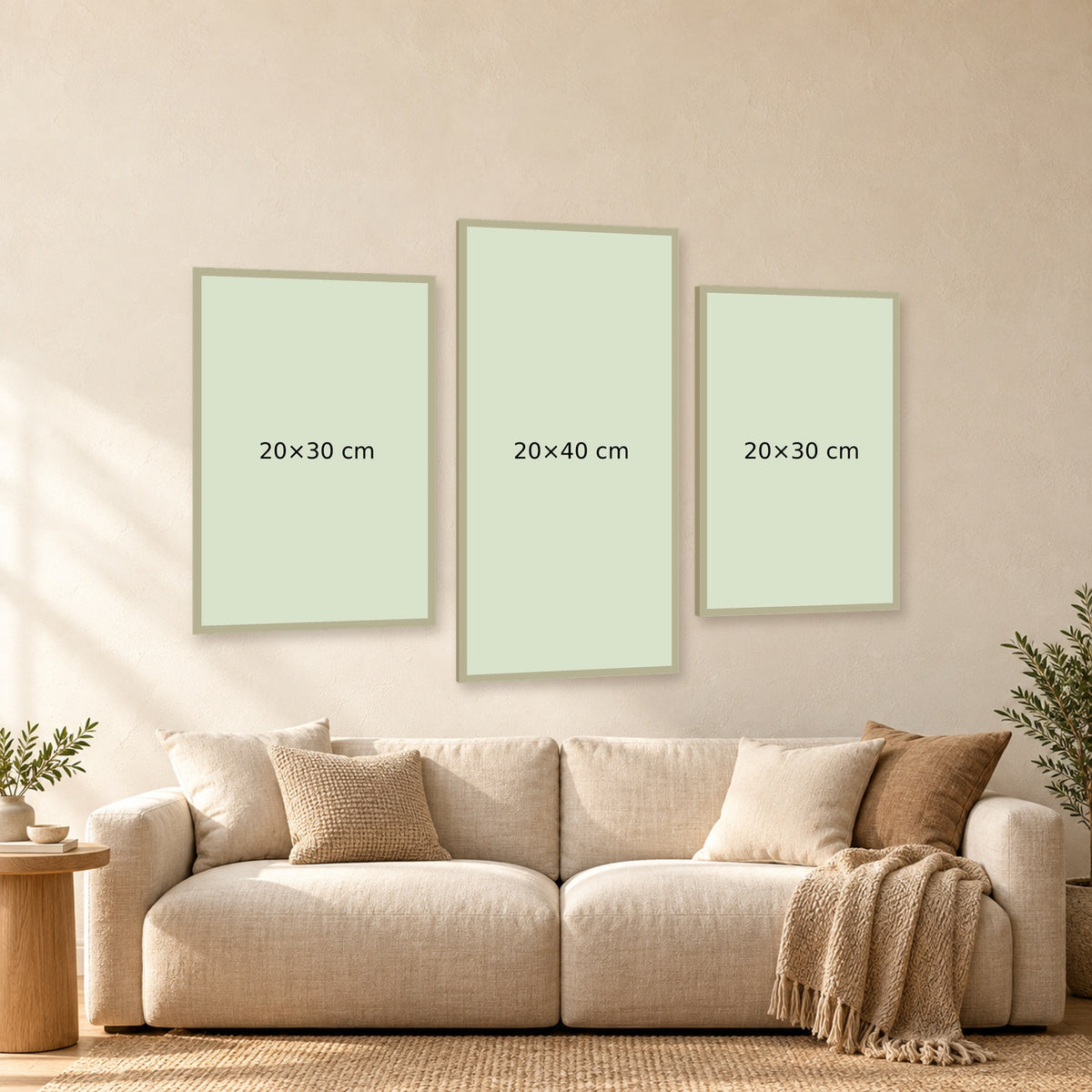 ⭐CUADRO HAMBIENT TRÍPTICO 60X40CM⭐ — mockup del diseño completo en ambiente