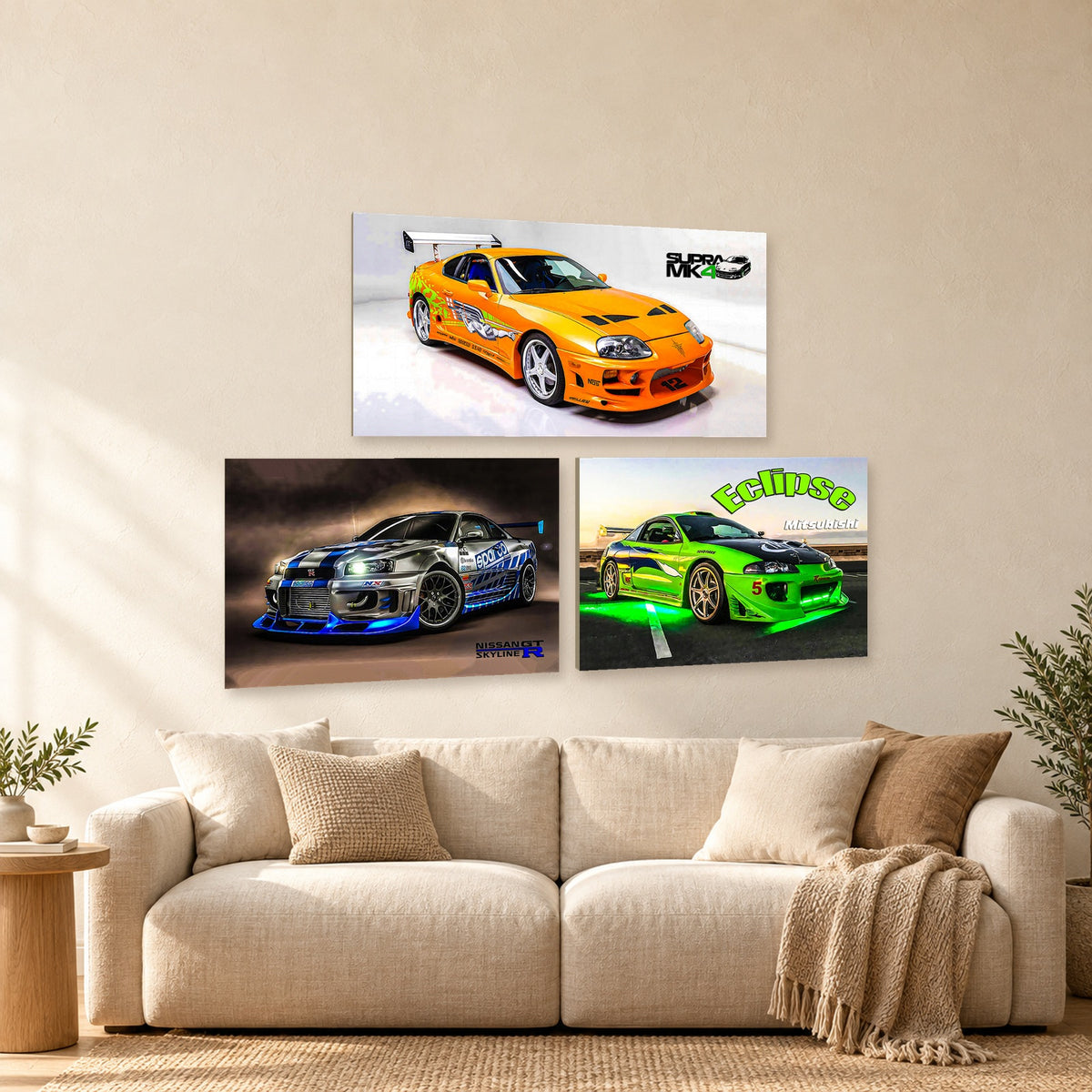 ⭐CUADRO HAMBIENT LINE AUTOS DEPORTIVOS 60X40CM⭐ — mockup del diseño completo en ambiente