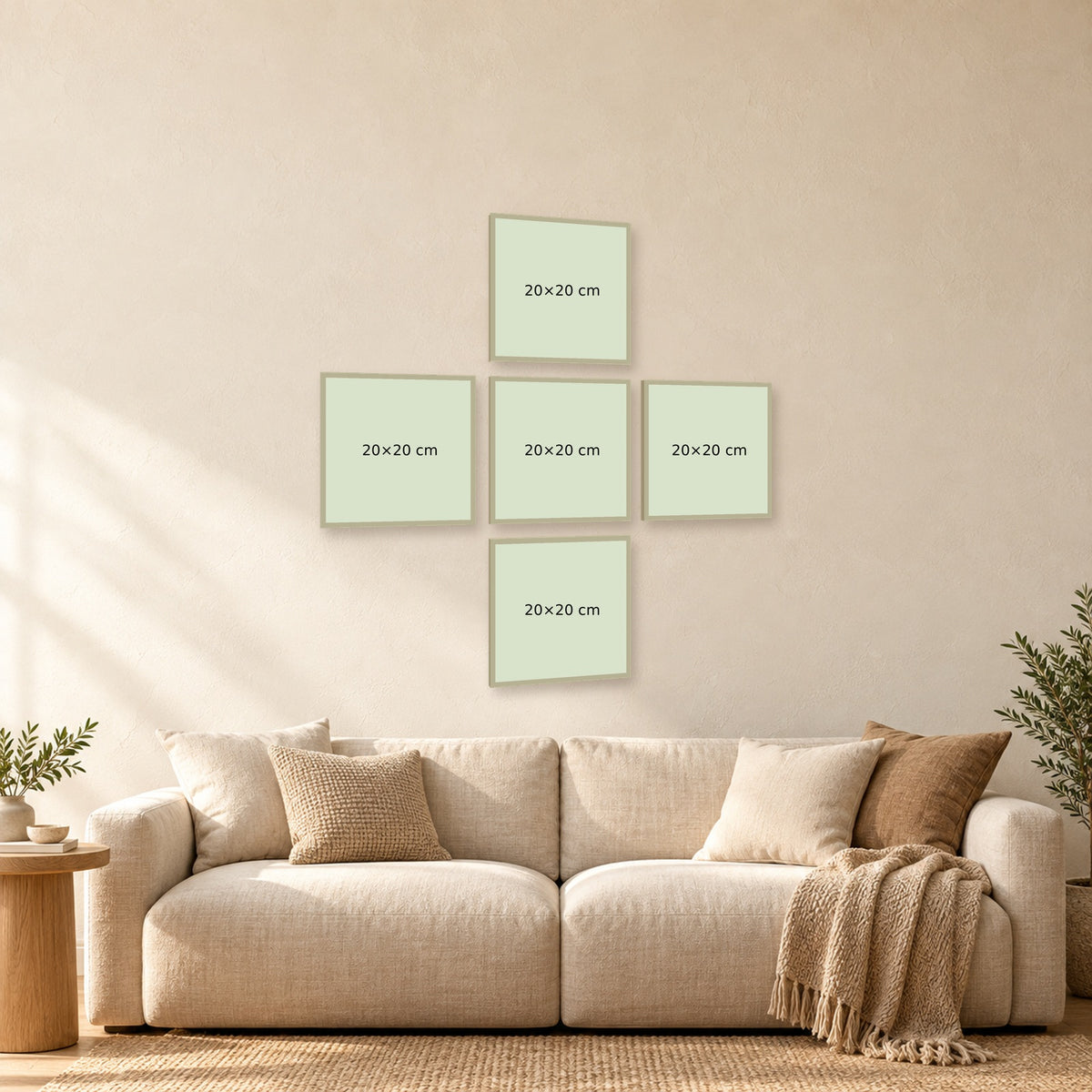 ⭐CUADRO POLÍPTICO PERSONALIZADO – 5 BASTIDORES DE 20×20 CM⭐ — mockup del diseño completo en ambiente
