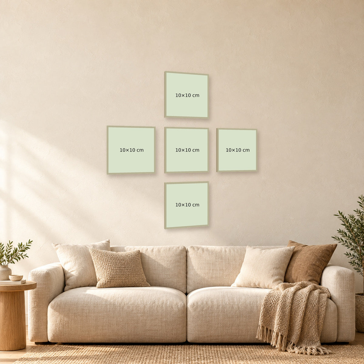 ⭐CUADRO POLÍPTICO PERSONALIZADO – 5 BASTIDORES DE 10×10 CM⭐ — mockup del diseño completo en ambiente