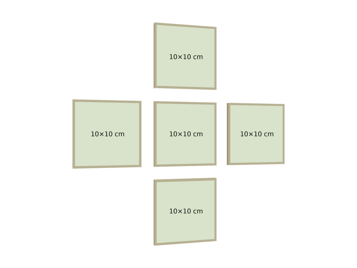 ⭐CUADRO POLÍPTICO PERSONALIZADO – 5 BASTIDORES DE 10×10 CM⭐ — diseño original, PNG transparente, perspectiva izquierda 15°, sin halo