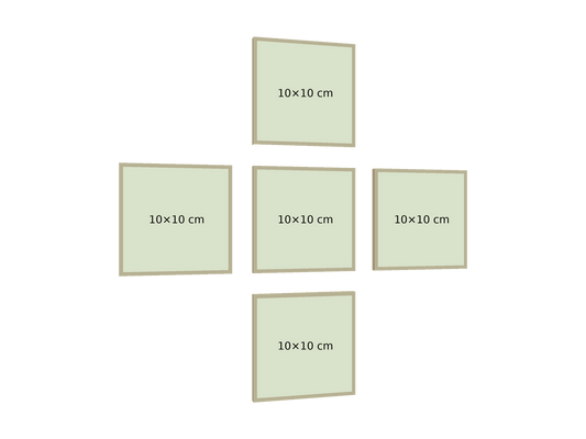 ⭐CUADRO POLÍPTICO PERSONALIZADO – 5 BASTIDORES DE 10×10 CM⭐ — diseño original, PNG transparente, perspectiva izquierda 15°, sin halo
