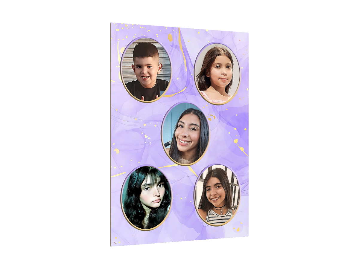 ⭐CUADRO RETRATO FAMILIAR X5 60X40CM⭐ — diseño original, PNG transparente, perspectiva izquierda 15°, sin halo