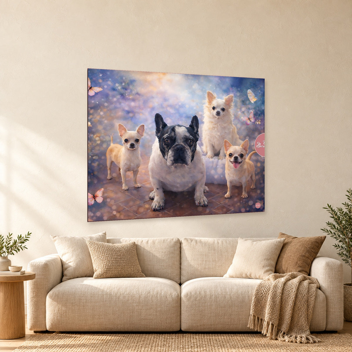 ⭐CUADRO MURAL CON DISEÑO RETRATO DE MASCOTAS⭐ — mockup del diseño completo en ambiente