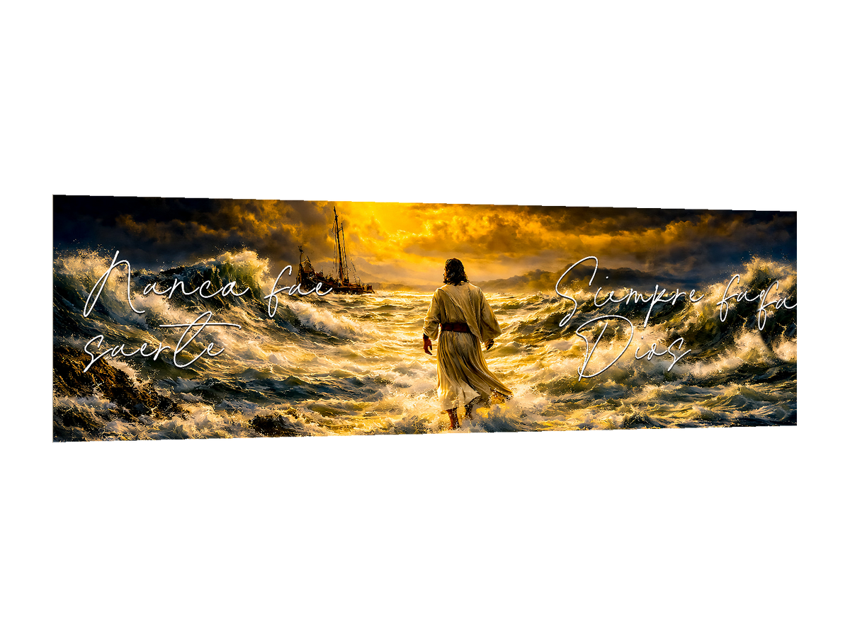 ⭐CUADRO CON FRASE LA TORMENTA DE DIOS 140X80CM⭐ — diseño original, PNG transparente, perspectiva izquierda 15°, sin halo