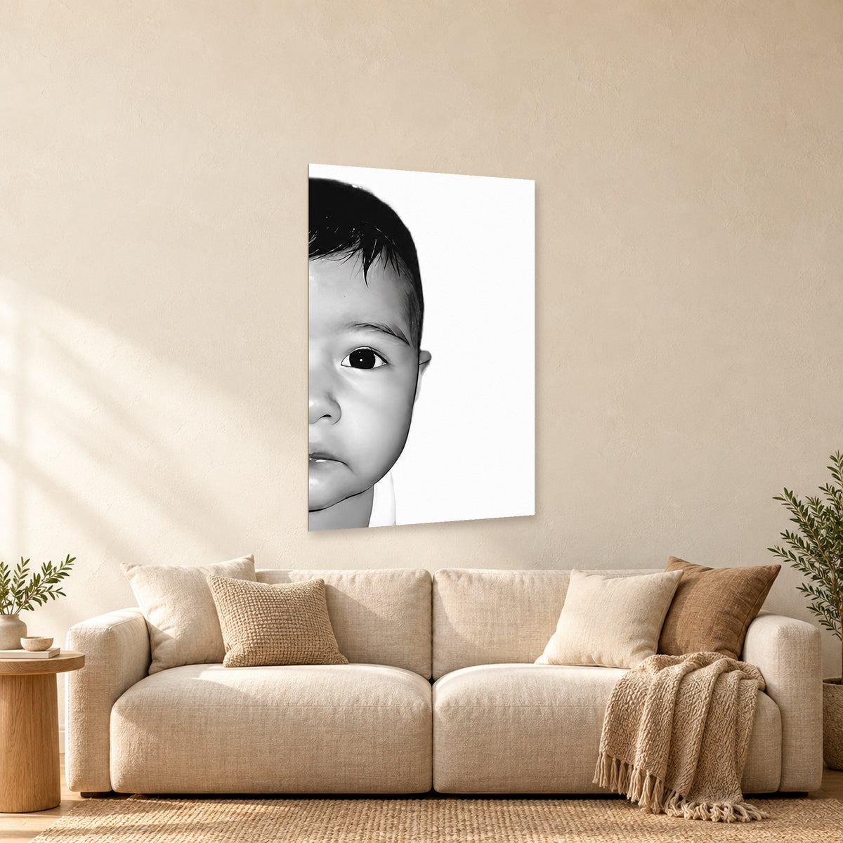 ⭐CUADRO RETRATO 1/2 ROSTRO PRIMER PLANO B&N 60X40CM⭐ — diseño completo ambientado