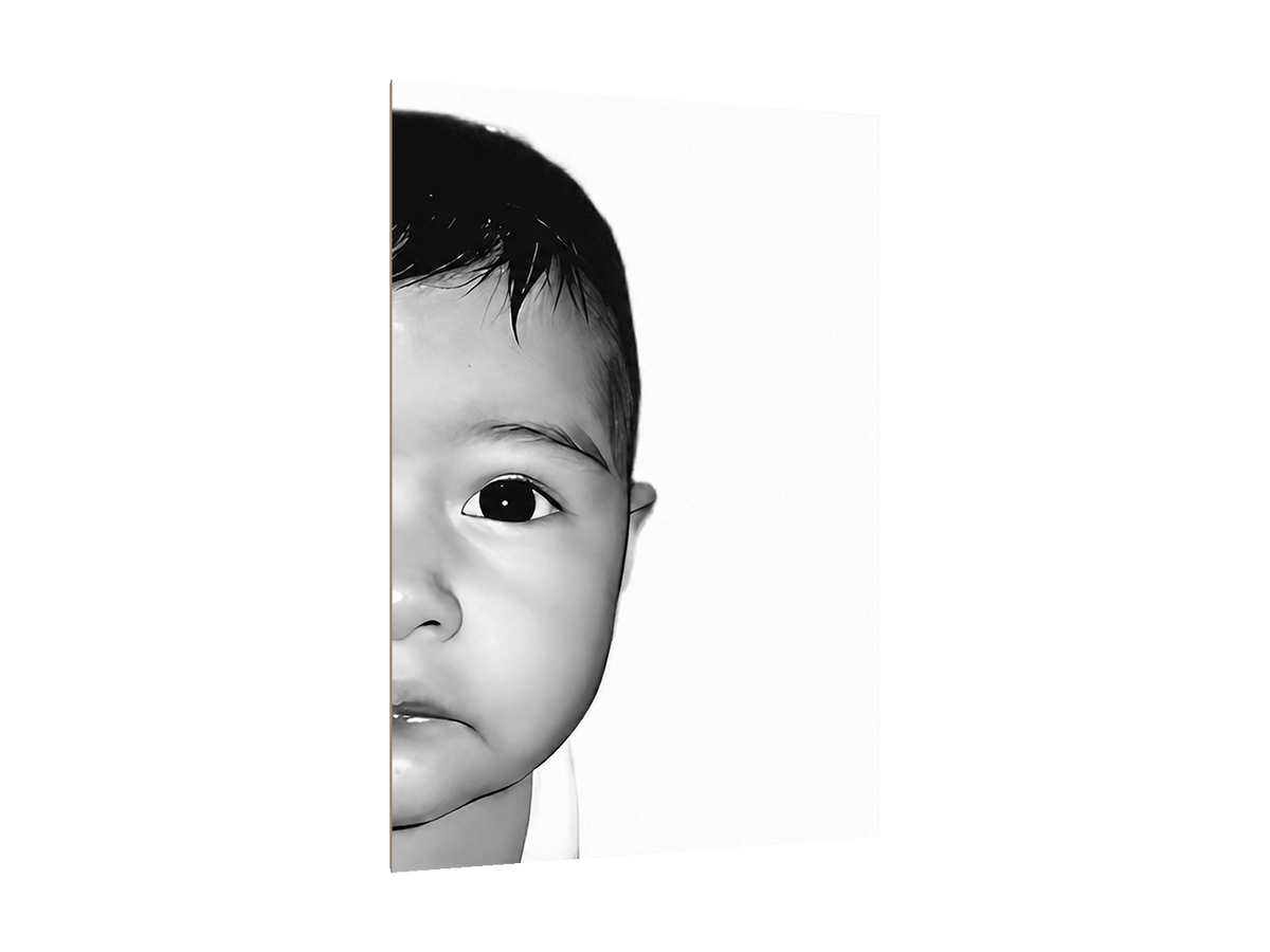 ⭐CUADRO RETRATO 1/2 ROSTRO PRIMER PLANO B&N 60X40CM⭐ — PNG transparente sin halo, perspectiva izquierda 15°