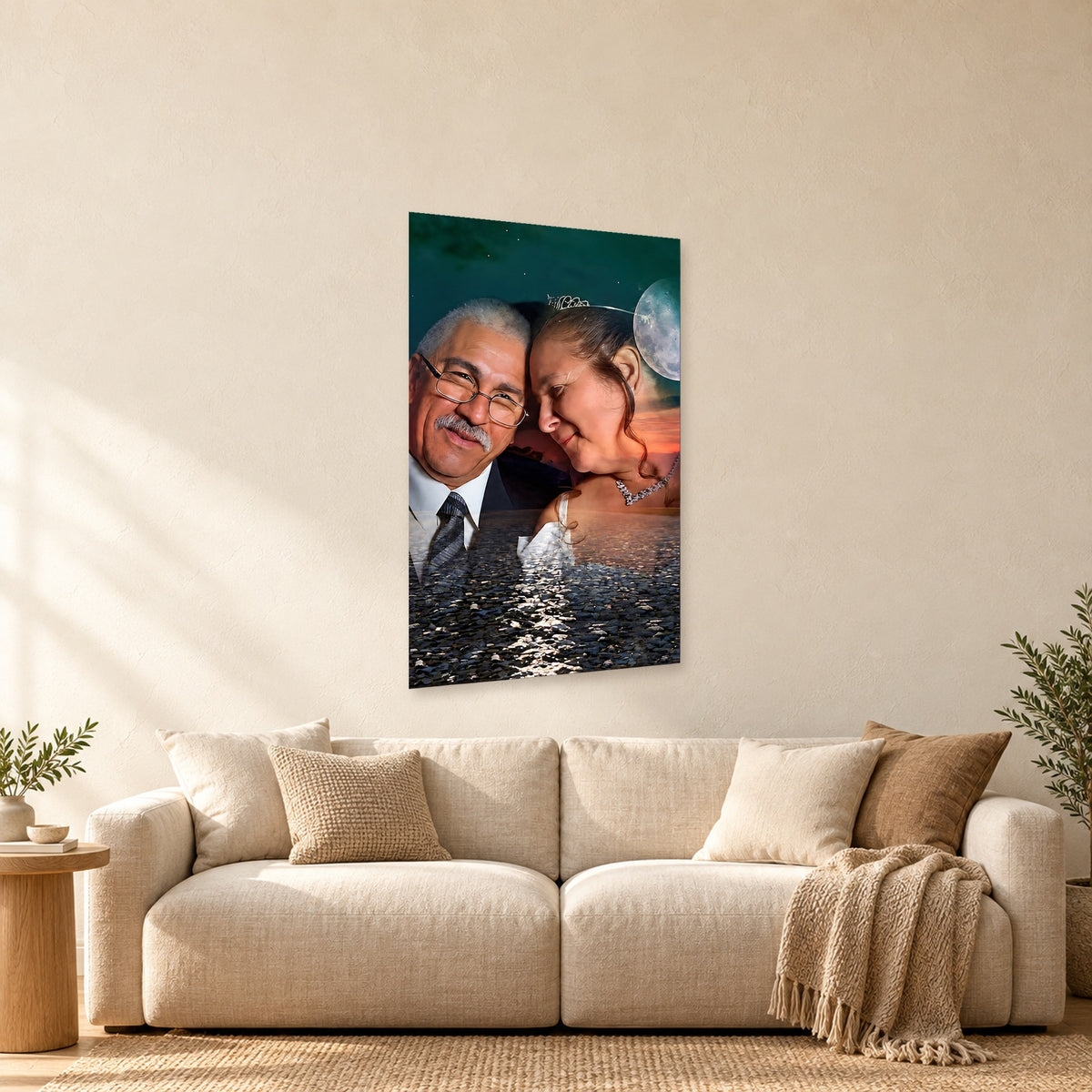 ⭐CUADRO MURAL RETRATO EN LA LUNA⭐ — mockup del diseño completo en ambiente