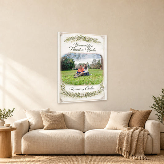 ⭐CUADRO DE BODAS VERDE OLIVA 80X60CM⭐ — mockup del diseño completo en ambiente