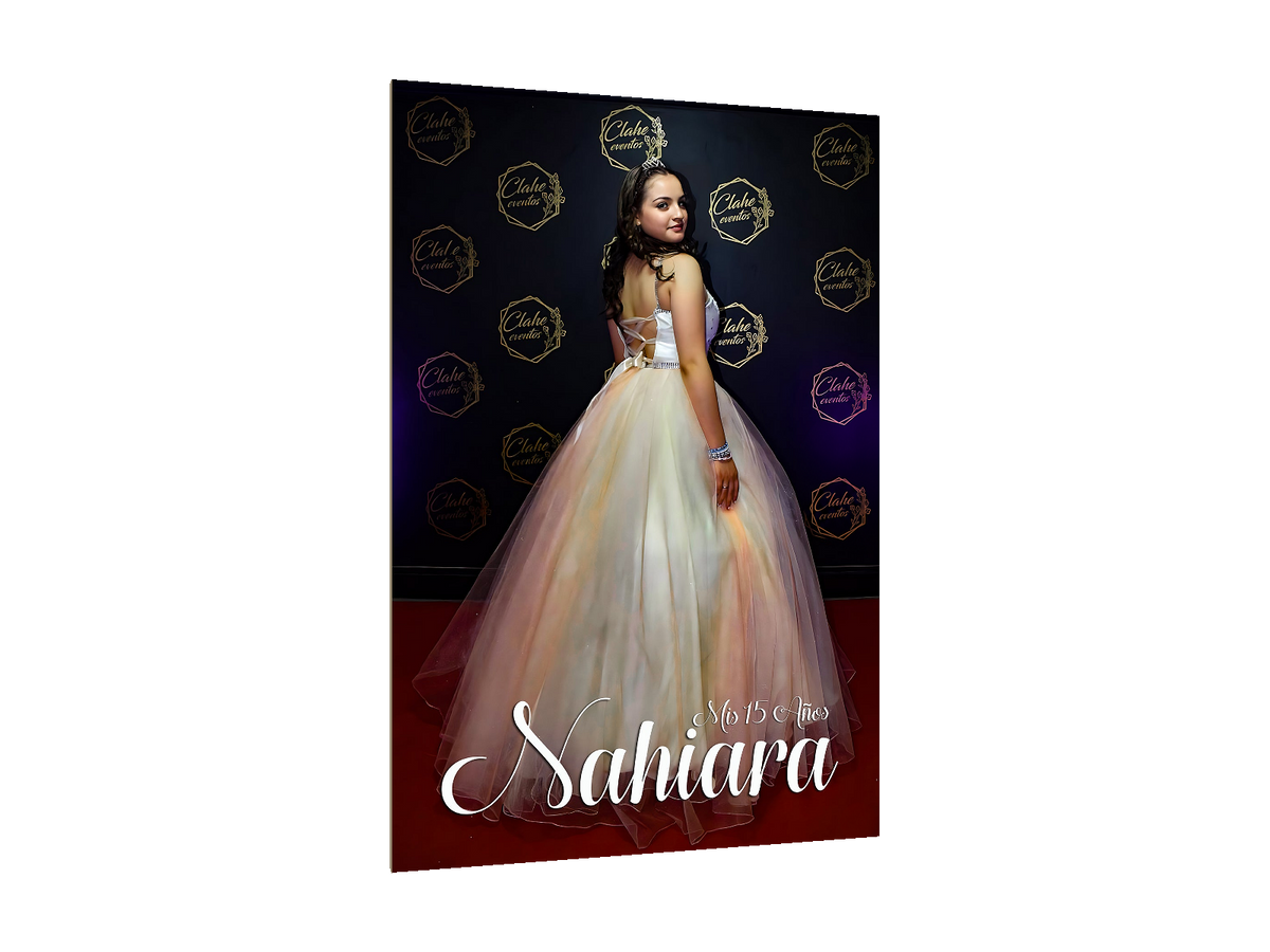 ⭐CUADRO 60X40CM PERSONALIZADO 15 AÑOS CON NOMBRE⭐ — diseño original, PNG transparente, perspectiva izquierda 15°, sin halo