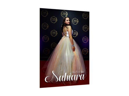 ⭐CUADRO 60X40CM PERSONALIZADO 15 AÑOS CON NOMBRE⭐ — diseño original, PNG transparente, perspectiva izquierda 15°, sin halo