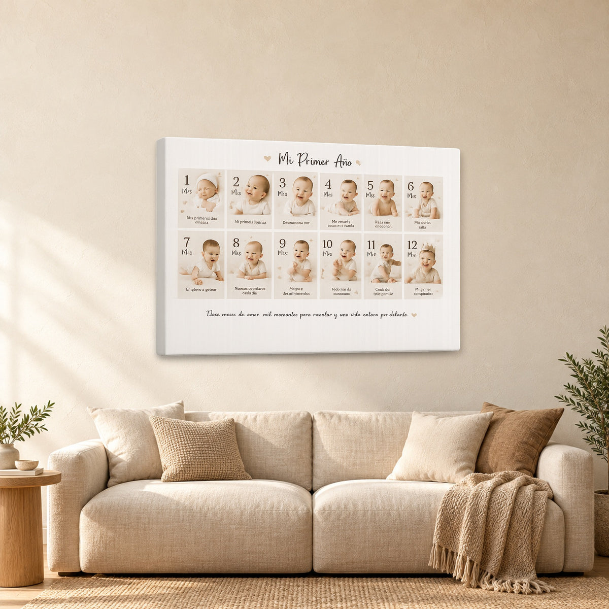 ⭐CUADRO SELENE MI PRIMER AÑO PERSONALIZADO⭐ — mockup del diseño completo en ambiente