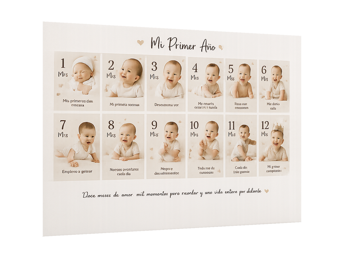 ⭐CUADRO SELENE MI PRIMER AÑO PERSONALIZADO⭐ — PNG transparente sin halo, perspectiva izquierda 15°