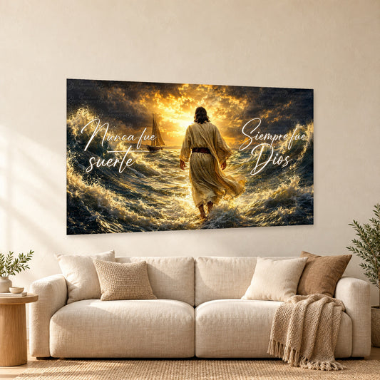 ⭐CUADRO DE JESÚS EN EL AGUA 140X80⭐ — mockup del diseño completo en ambiente