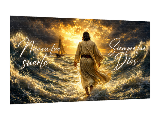 ⭐CUADRO DE JESÚS EN EL AGUA 140X80⭐ — diseño original, PNG transparente, perspectiva izquierda 15°, sin halo