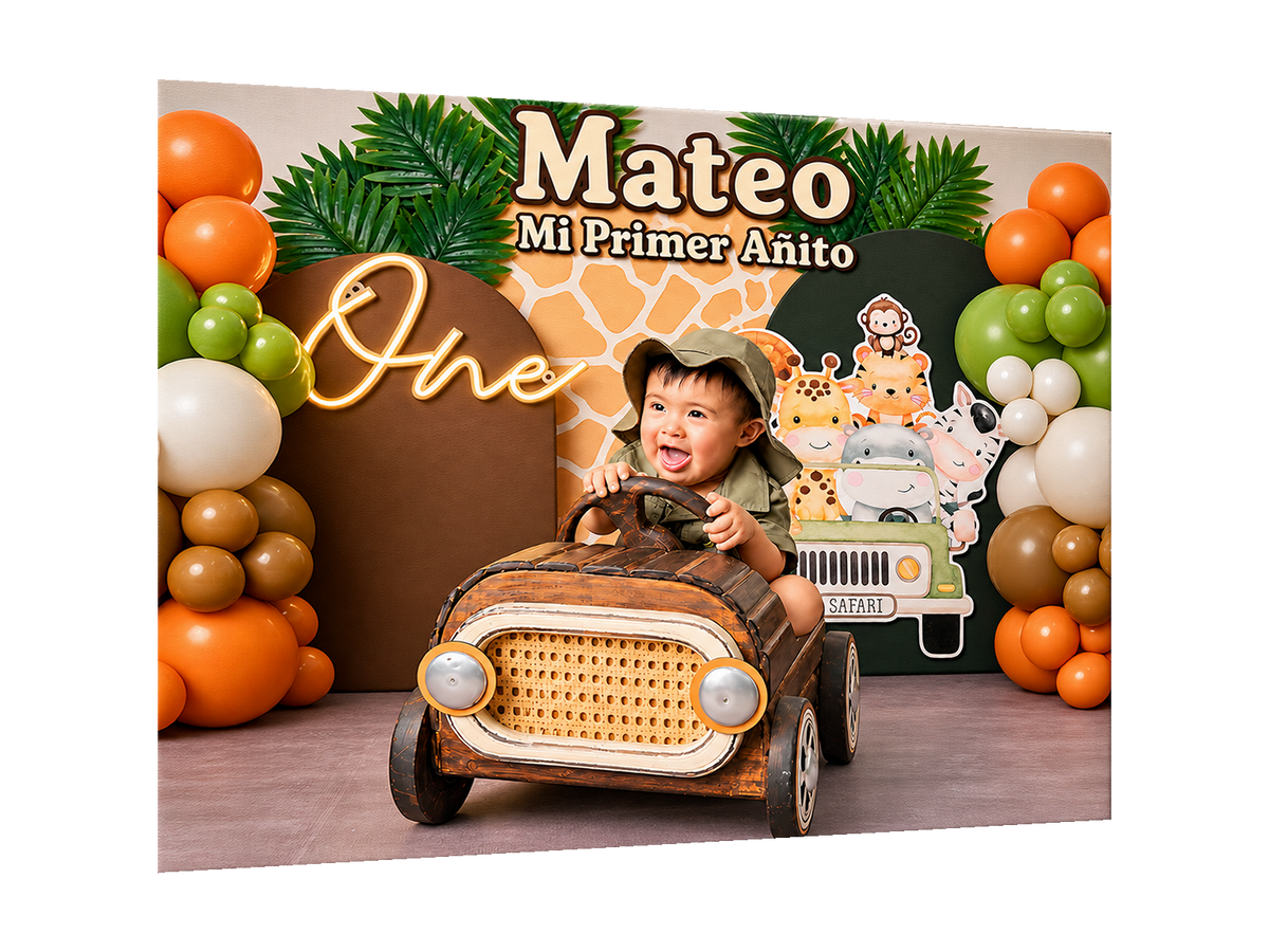 Cuadro Safari de Mateo — diseño original recuperado, PNG transparente, perspectiva izquierda 15°
