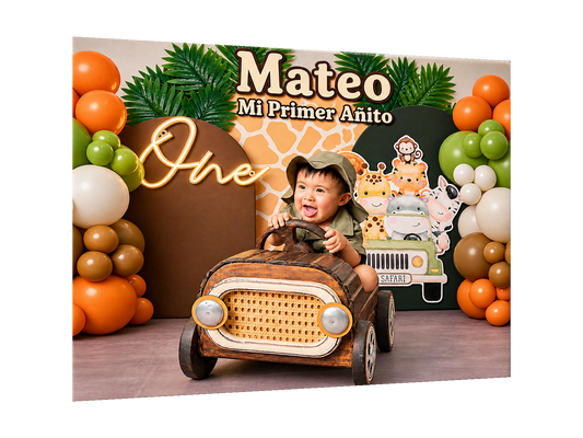 Cuadro Safari de Mateo — diseño original recuperado, PNG transparente, perspectiva izquierda 15°
