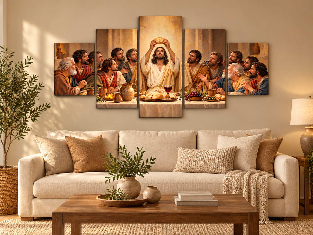 Mockup en contexto cuadro políptico Última Cena 150x70 cm