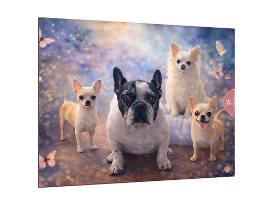 ⭐CUADRO MURAL CON DISEÑO RETRATO DE MASCOTAS ⭐ — diseño original, perspectiva izquierda 15°, fondo transparente