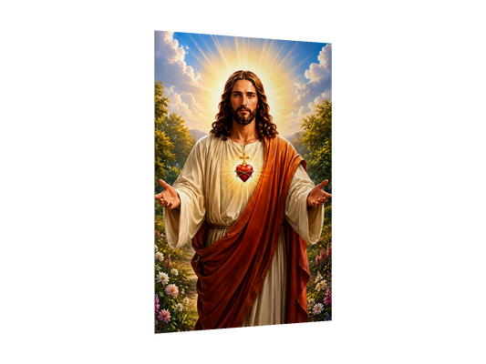 ⭐ Cuadro Sagrado Corazón de Jesús 140x80 cm — diseño original, perspectiva izquierda 15°, fondo transparente