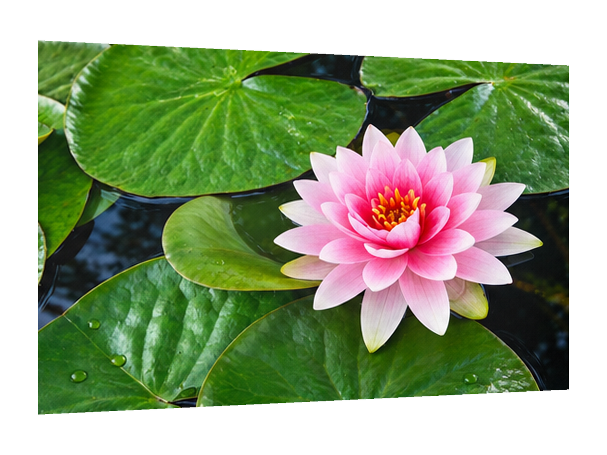🪷 CUADRO NENÚFAR ROSA 60X40 — diseño original, perspectiva izquierda 15°, fondo transparente