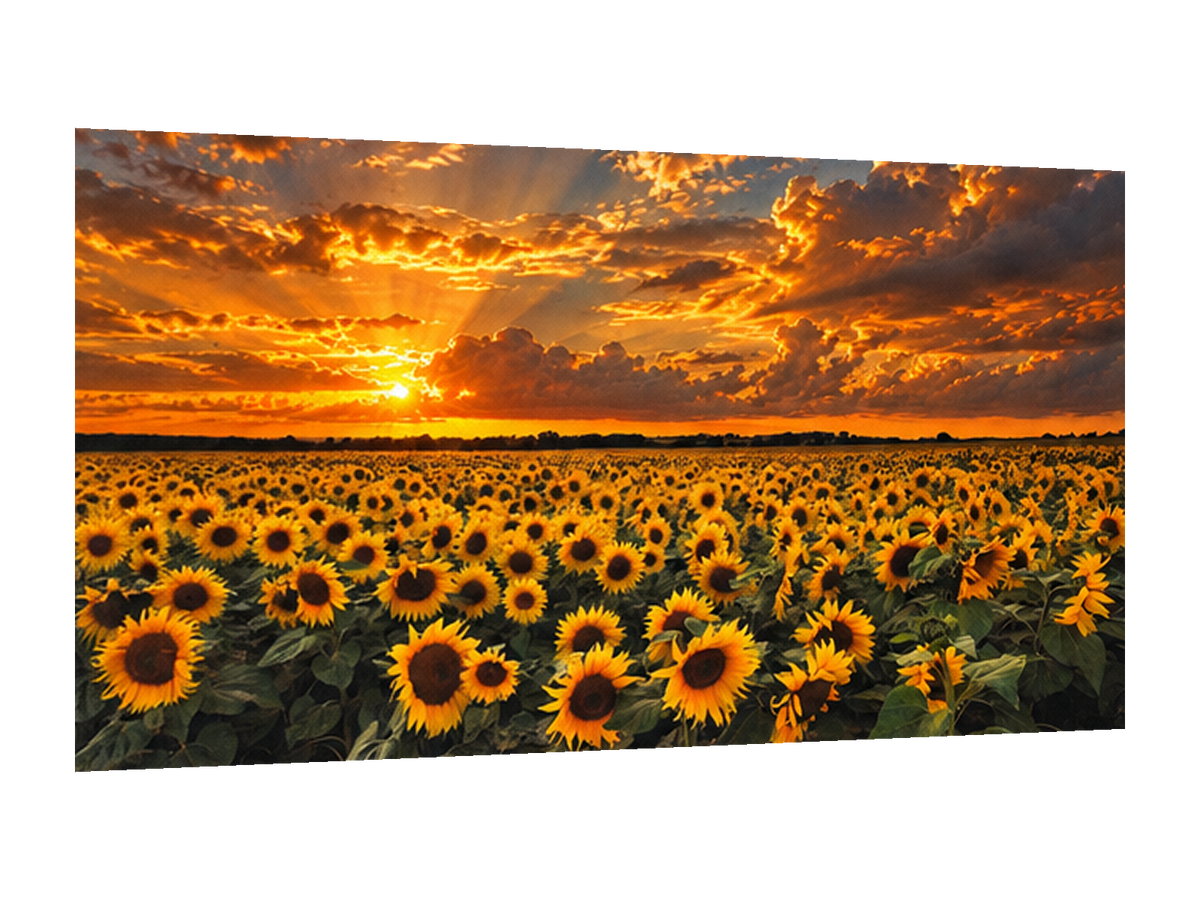 🌻 CUADRO CAMPO DE GIRASOLES 60X40 — diseño original, perspectiva izquierda 15°, fondo transparente